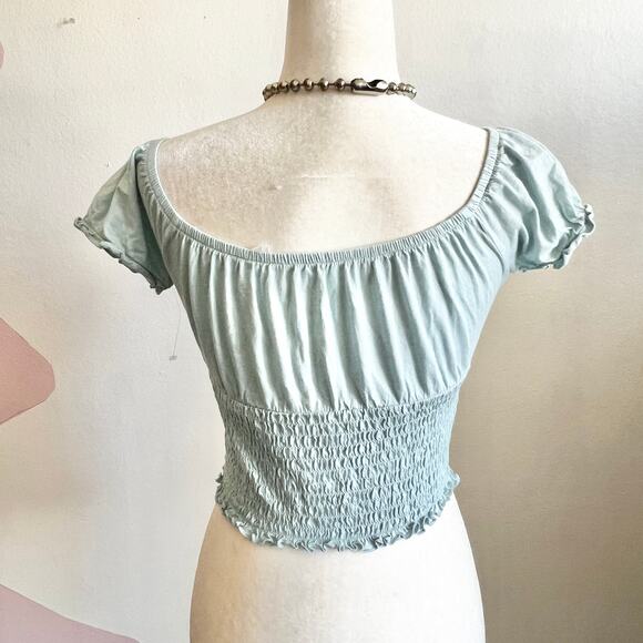 Blue Milkmaid Puff Sleeve Top Y2K Retro Cottagecore Soft Girl Small - Picture 2 of 8